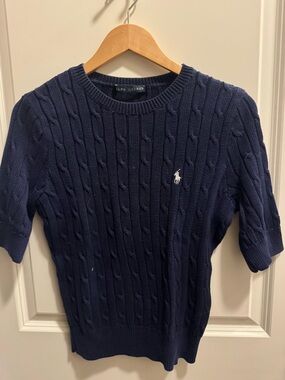 Ralph Lauren Navy Cable-Knit Short-Sleeve Crewneck Sweater